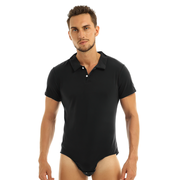 Adult Men's Lover Turn-Down Collar Bodysuit / Bulge Pouch Jockstraps Romper - EVE's SECRETS